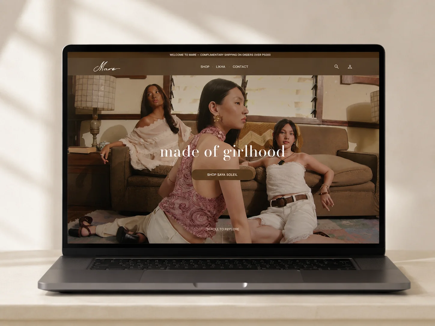 Marewear Shopify storefront — editorial womenswear homepage