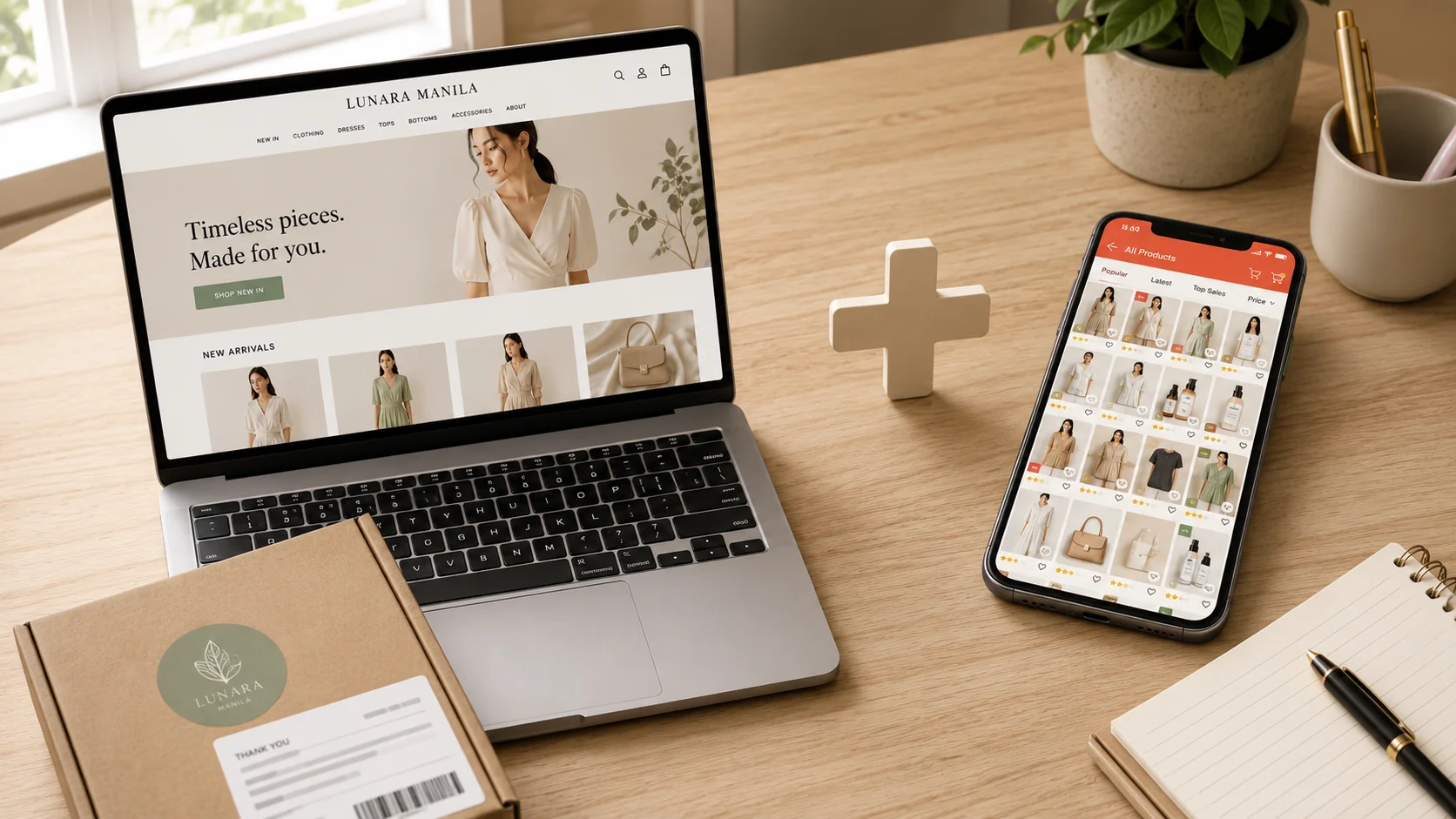 Shopee and Lazada logos versus an independent ecommerce storefront